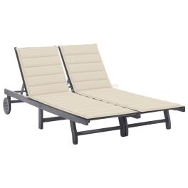 Sunlounger grey solid acacia wood large adjustable armrests