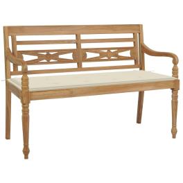 Bench teak, cream solid teak wood, 100% polyester standard 2-seater