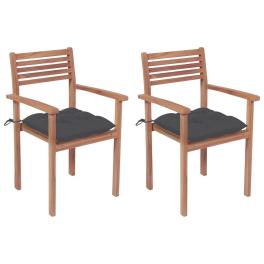 Garden chair set of 2 teak, anthracite teak wood, polyester