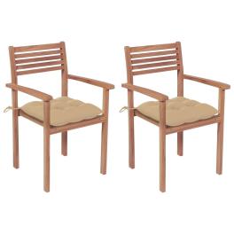Patio chair set of 2 beige fine sanded teak hardwood standard