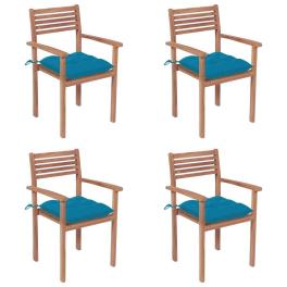 Patio chair set of 4 light blue solid teak wood standard