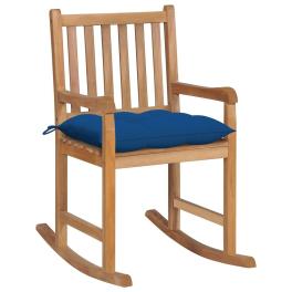 Rocking chair with blue cushion solid teak wood