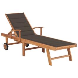 Sun lounger taupe solid teak wood standard height-adjustable