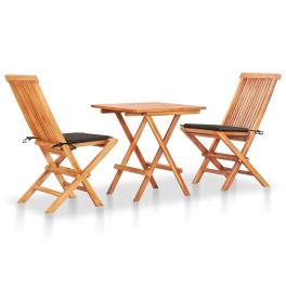 Bistro set set of 3 taupe fine sanded teak hardwood, 100% polyester