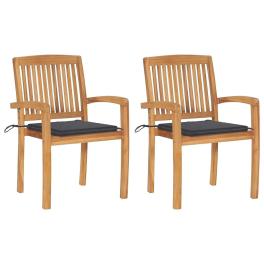 Garden chair set of 2 teak wood, anthracite