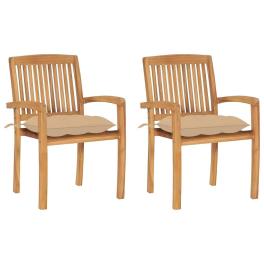 Patio chair set of 2 natural teak, beige solid teak wood one size