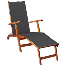 Deck chair brown solid acacia wood standard foldable deck chair
