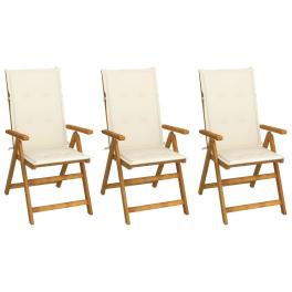 Garden chair set of 3 cream solid acacia wood medium foldable
