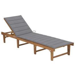 Sun lounger grey solid acacia wood standard foldable