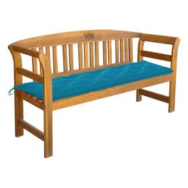 Garden bench light blue cushion, natural wood frame