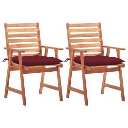 Patio chair set of 2 wine red cushion, natural wood