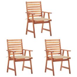 Patio chair set of 3 natural wood, beige cushions