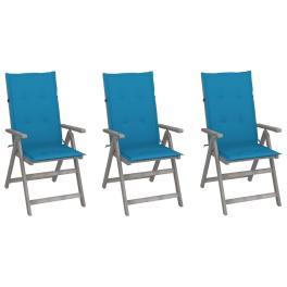 Garden chair set of 3 grey solid acacia wood standard foldable