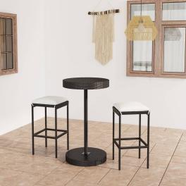 Garden bar set black pe rattan, powder-coated steel, polyester