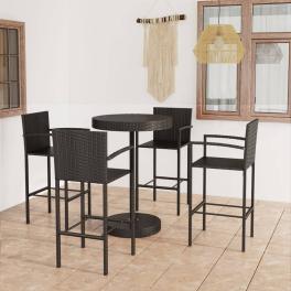 Garden bar set black pe rattan, powder-coated steel standard