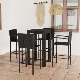 Garden bar set black pe rattan, powder-coated steel footrest