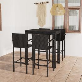 Garden bar set black pe rattan, powder-coated steel large