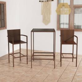 Garden bar set brown pe rattan, powder-coated steel, tempered glass