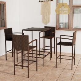 Garden bar set brown pe rattan, powder-coated steel, tempered glass