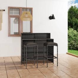 Garden bar set gray pe rattan, powder-coated steel, fabric compact