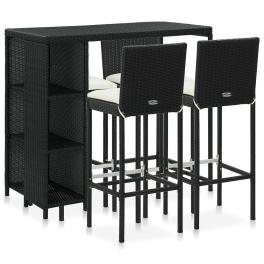 Garden bar set black and cream poly rattan medium