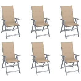Garden chair set of 6 grey solid acacia wood standard foldable
