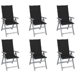 Garden chair set of 6 grey solid acacia wood medium foldable