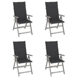 Garden chair set of 4 grey solid acacia wood, 100% polyester
