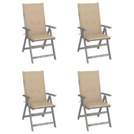 Garden chair set of 4 grey solid acacia wood medium