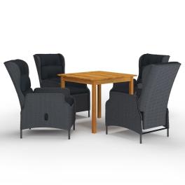 Garden dining set dark grey table, black cushion solid acacia wood