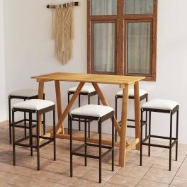 Garden bar set brown solid acacia wood large durable