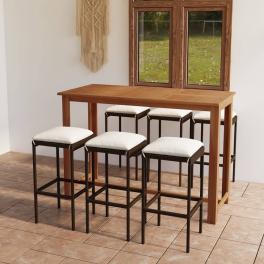 Garden bar set brown, cream solid acacia wood large