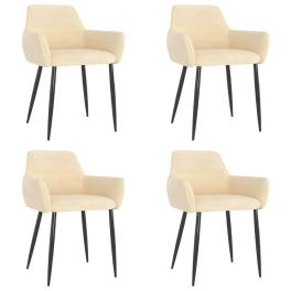 Chair set of 4 cream velvet (100% polyester), metal standard