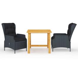 Dining set dark grey solid acacia wood standard