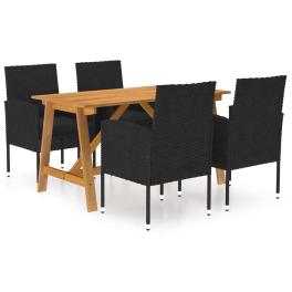 Dining set black solid acacia wood medium 5 piece dining set