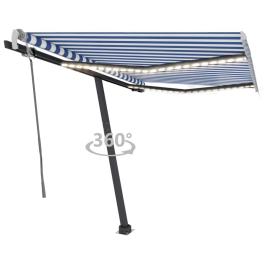 Retractable awning blue and white
