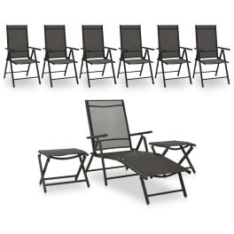 Garden lounge set black and charcoal aluminum, textilene medium
