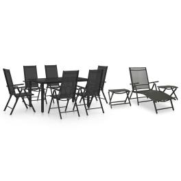 Dining set black aluminum 10 piece set adjustable footrests