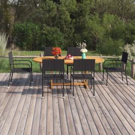 Dining set black solid acacia wood large stackable dining set