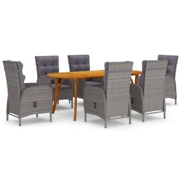 Dining set grey, natural solid acacia wood, poly rattan, steel
