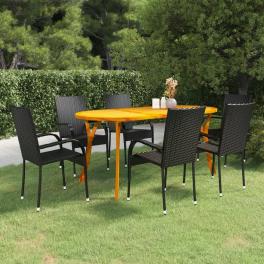 Dining set black solid acacia wood large stackable dining set