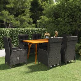 Dining set black solid acacia wood large durable dining set