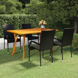 Dining set black solid acacia wood 5 piece set stackable
