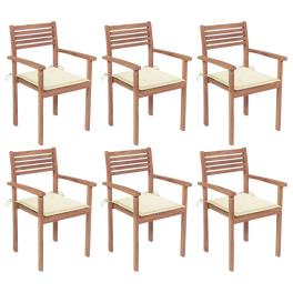Stackable chair set of 6 warm wood solid teak wood