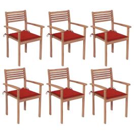 Stackable patio chairs with cushions 6 pcs solid teak wood