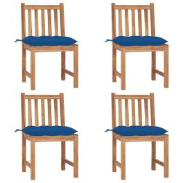 Patio chair set of 4 blue cushion, teakwood teak wood, polyester