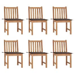 Patio chair set of 6 warm teak wood, taupe cushion