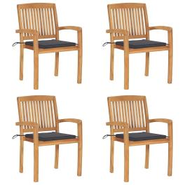 Garden chair set of 4 natural wood solid teak wood medium