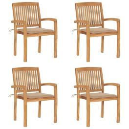 Stacking patio chairs with cushions 4 pcs solid teak wood