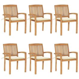 Stacking patio chairs with cushions 6 pcs solid teak wood